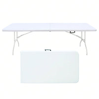 8ft Heavy Duty Folding Table, Portable Indoor Outdoor Plastic Dining Table For Parties, Camping, Picnics - Foldable & Easy To Carry - White