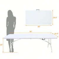 8ft Heavy Duty Folding Table, Portable Indoor Outdoor Plastic Dining Table For Parties, Camping, Picnics - Foldable & Easy To Carry - White