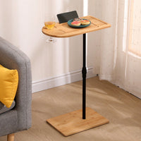 C-Shaped Side Table, Bamboo Height Adjustable Sofa Table With Slots For Bed & Chairs In Living Room & Bedroom