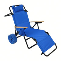 2 In 1 Foldable Beach Lounge Chair With Integrated Wagon Pull Cart Perfect For Backyard Pool Or Picnic