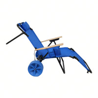 2 In 1 Foldable Beach Lounge Chair With Integrated Wagon Pull Cart Perfect For Backyard Pool Or Picnic