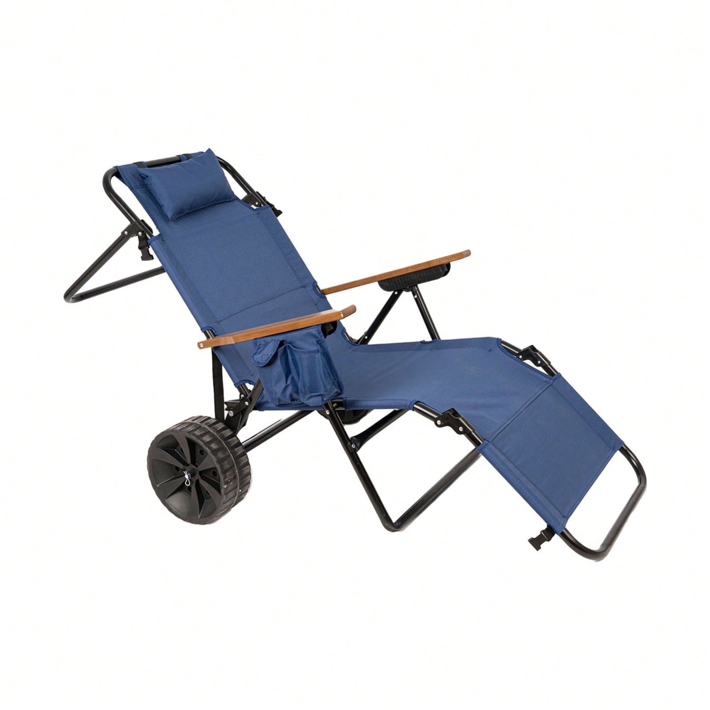 2 In 1 Foldable Beach Lounge Chair With Integrated Wagon Pull Cart Perfect For Backyard Pool Or Picnic