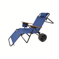 2 In 1 Foldable Beach Lounge Chair With Integrated Wagon Pull Cart Perfect For Backyard Pool Or Picnic