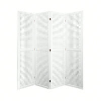 4 Panel Wooden Pegboard Room Divider 5.6ft Folding Privacy Screen Freestanding Display for Trade Shows and Home Organization