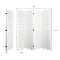 4 Panel Wooden Pegboard Room Divider 5.6ft Folding Privacy Screen Freestanding Display for Trade Shows and Home Organization