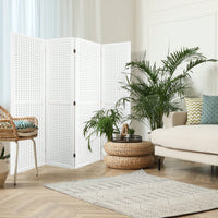 4 Panel Wooden Pegboard Room Divider 5.6ft Folding Privacy Screen Freestanding Display for Trade Shows and Home Organization