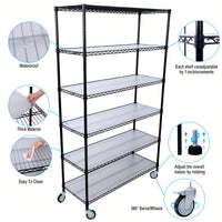 Heavy Duty 6-Tier 6000lbs Capacity NSF Metal Wire Shelving Unit with Wheels and Shelf Liners for Commercial Storage