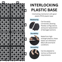 Black Interlocking Deck Tiles 12x12 Inch Waterproof Outdoor Anti-Slip High Weight Capacity Pack of 12 Rosette Pattern