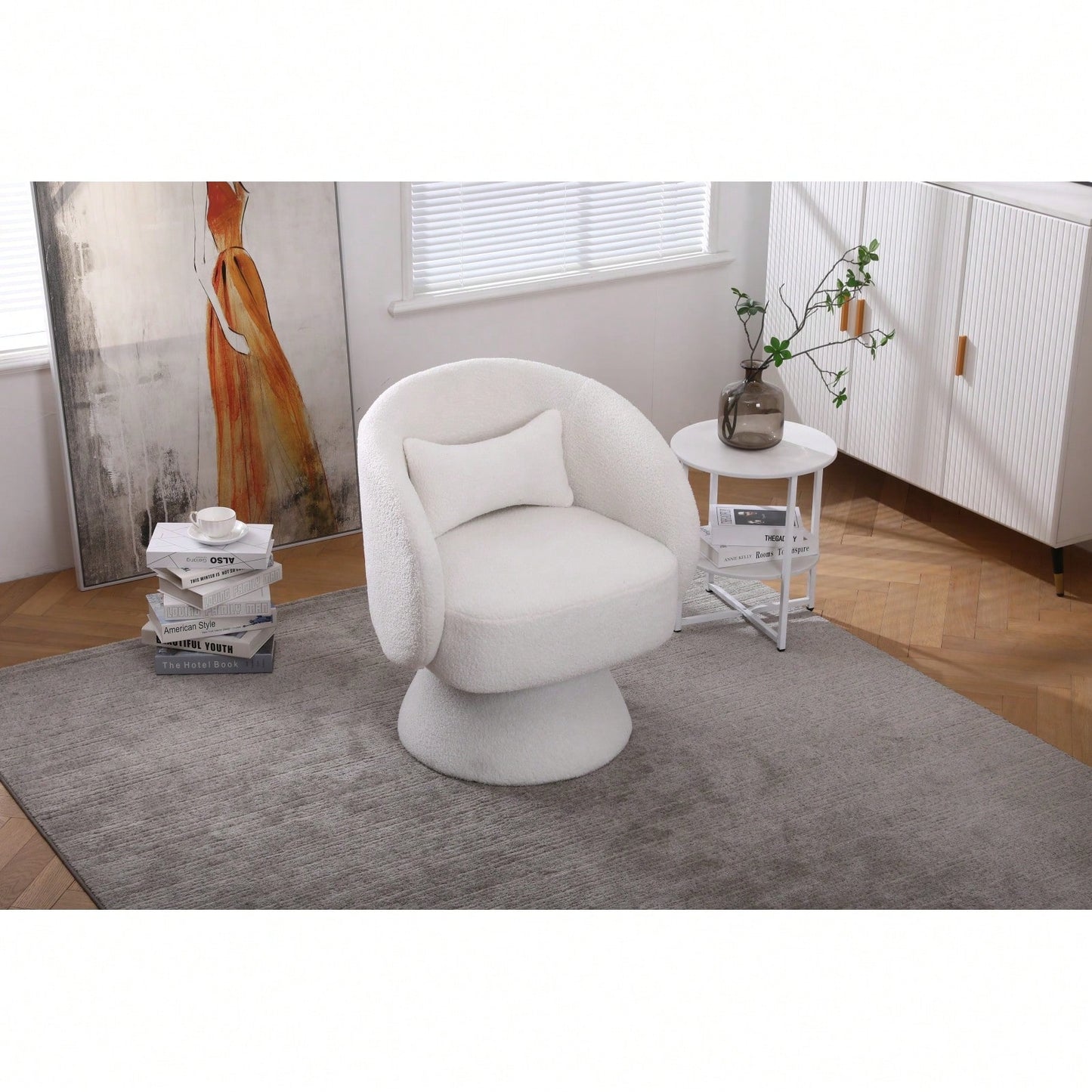 Round Barrel Chair In Fabric For Living Room Bedroom