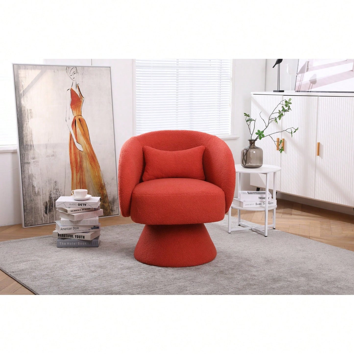 Round Barrel Chair In Fabric For Living Room Bedroom