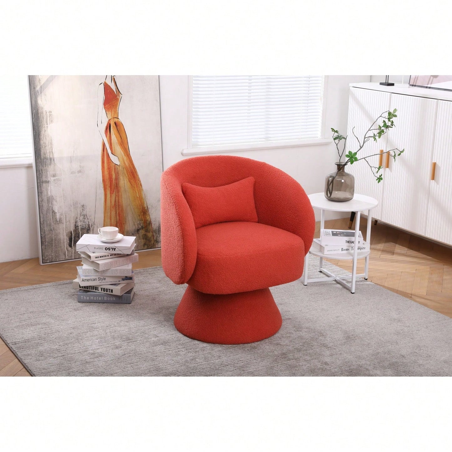 Round Barrel Chair In Fabric For Living Room Bedroom