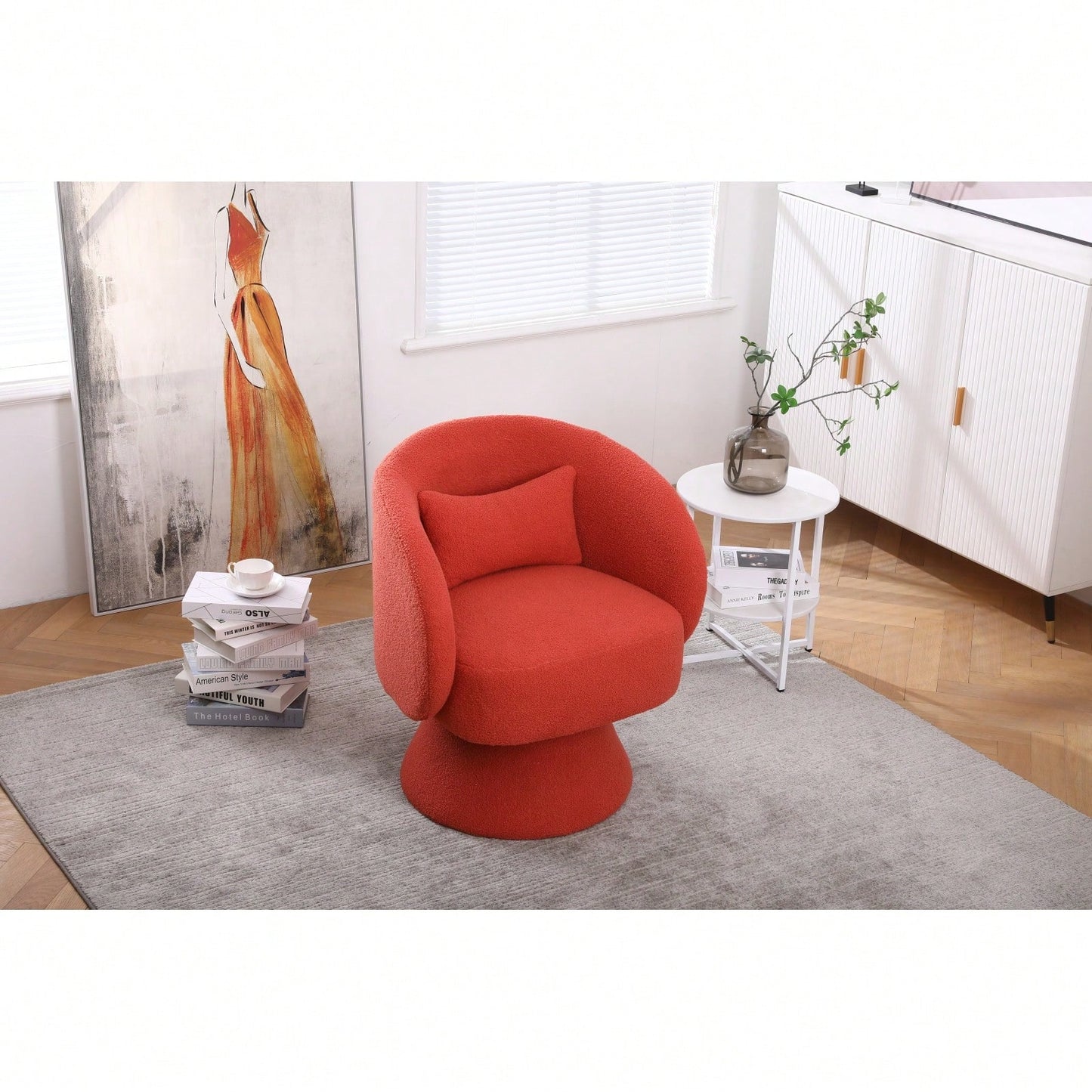 Round Barrel Chair In Fabric For Living Room Bedroom