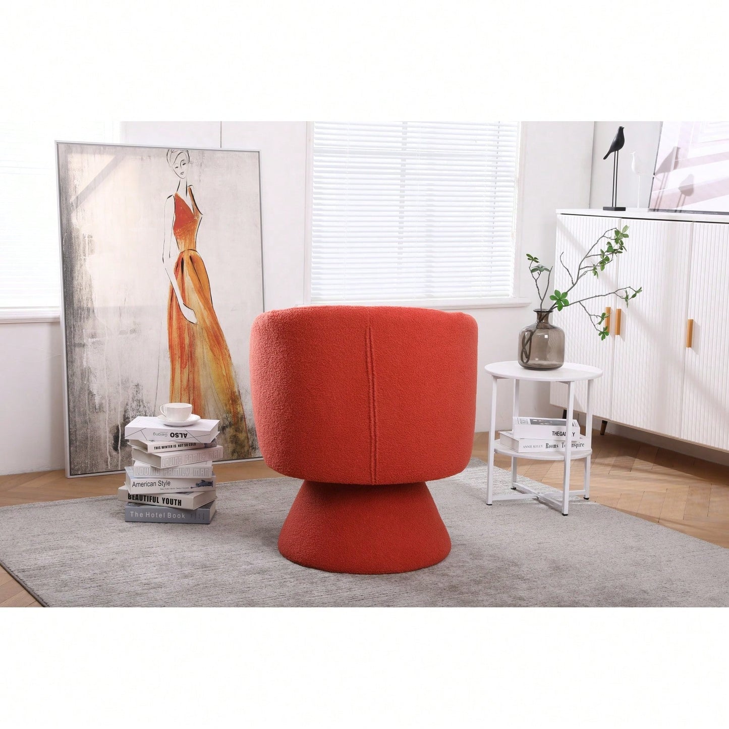 Round Barrel Chair In Fabric For Living Room Bedroom