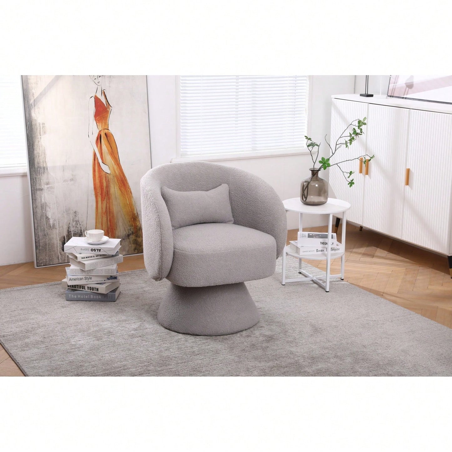 Round Barrel Chair In Fabric For Living Room Bedroom