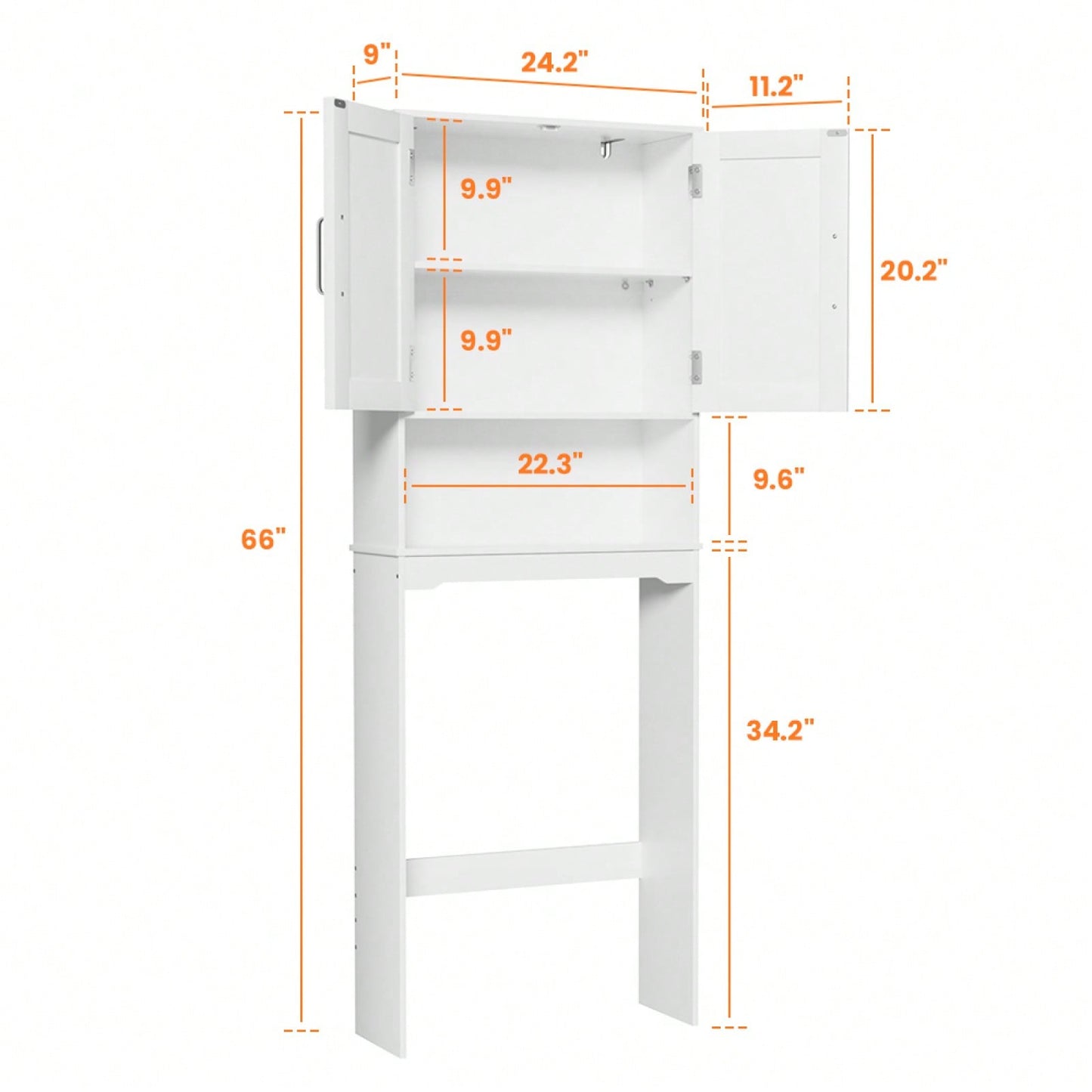 Over The Toilet Storage Cabinet With Barn Doors, 24.2''W Free Standing Toilet Storage Shelf Space Saver With Adjustable Bottom Bar