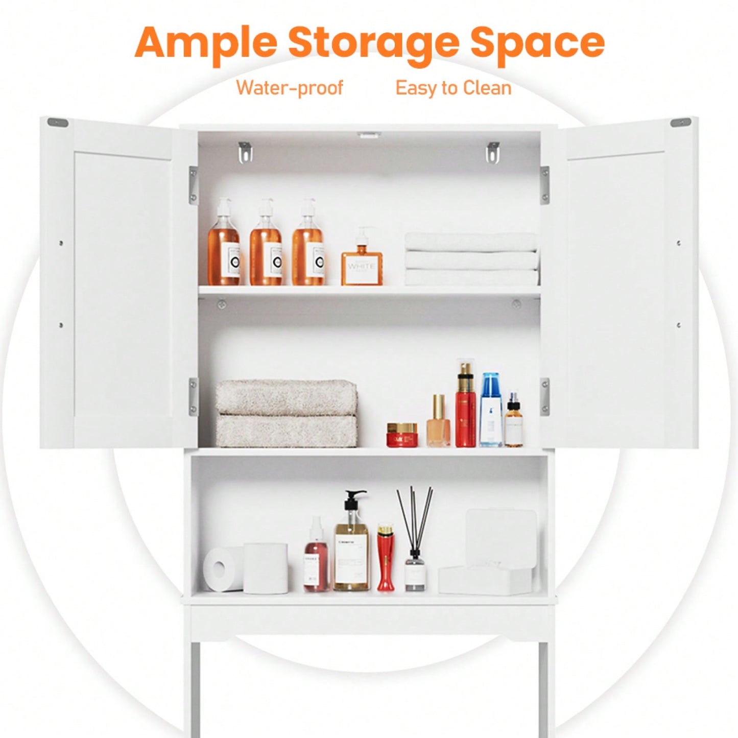 Over The Toilet Storage Cabinet With Barn Doors, 24.2''W Free Standing Toilet Storage Shelf Space Saver With Adjustable Bottom Bar