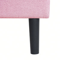 Modern Pink Upholstered Platform Bed Frame with Tufted Linen Headboard No Box Spring Required Easy Assembly