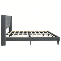 Upholstered Platform Bed Frame With Modern Button Tufted Linen Fabric Headboard, No Box Spring Needed, Wood Slat Support, Easy Assembly