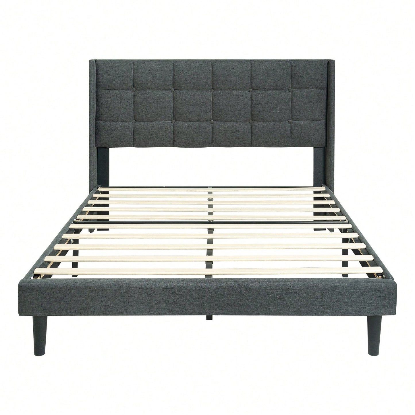 Upholstered Platform Bed Frame With Modern Button Tufted Linen Fabric Headboard, No Box Spring Needed, Wood Slat Support, Easy Assembly