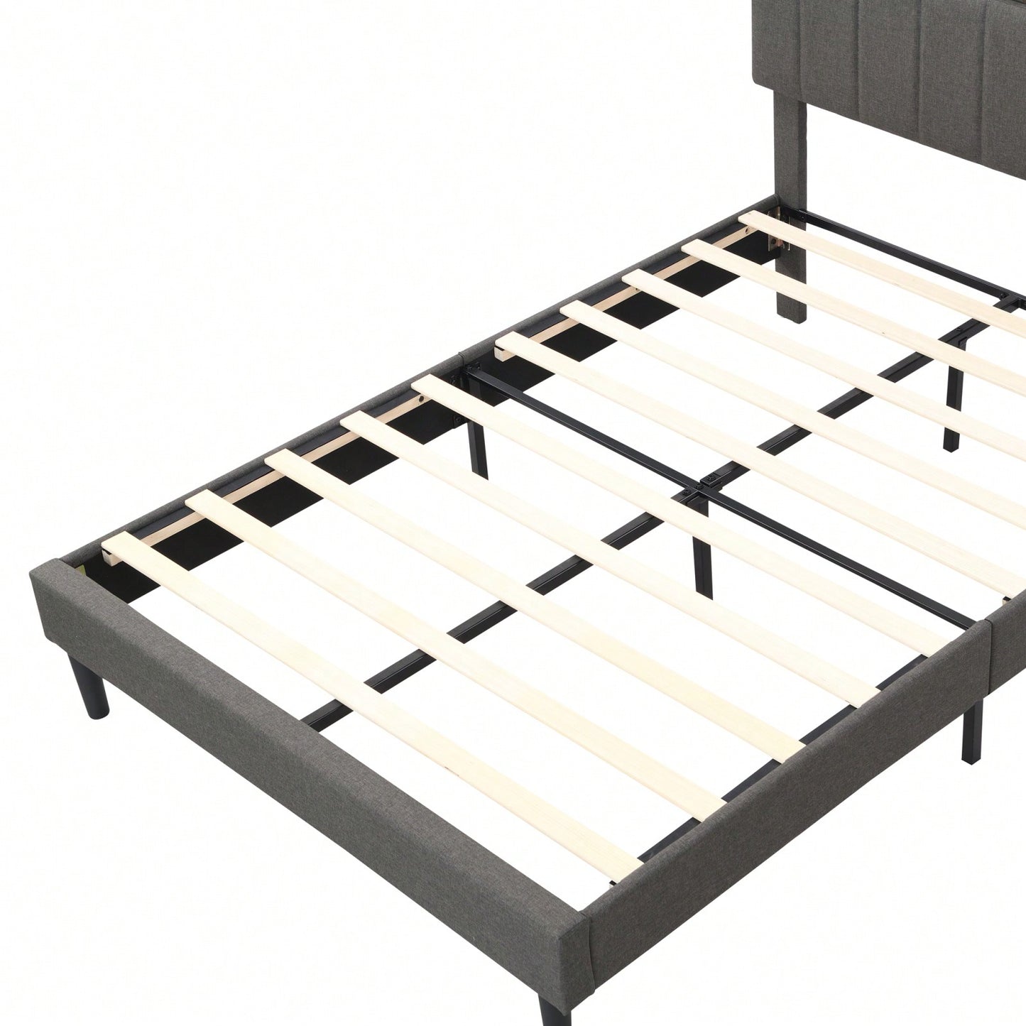 Upholstered Platform Bed With Storage Headboard And USB Port, Linen Fabric Upholstered Bed