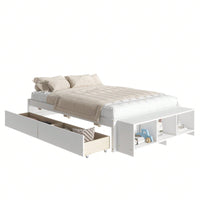 Full Size Bed With Storage Case, 2 Storage Drawers, Lengthwise Support Slat