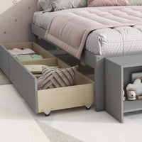 Full Size Bed With Storage Case, 2 Storage Drawers, Lengthwise Support Slat