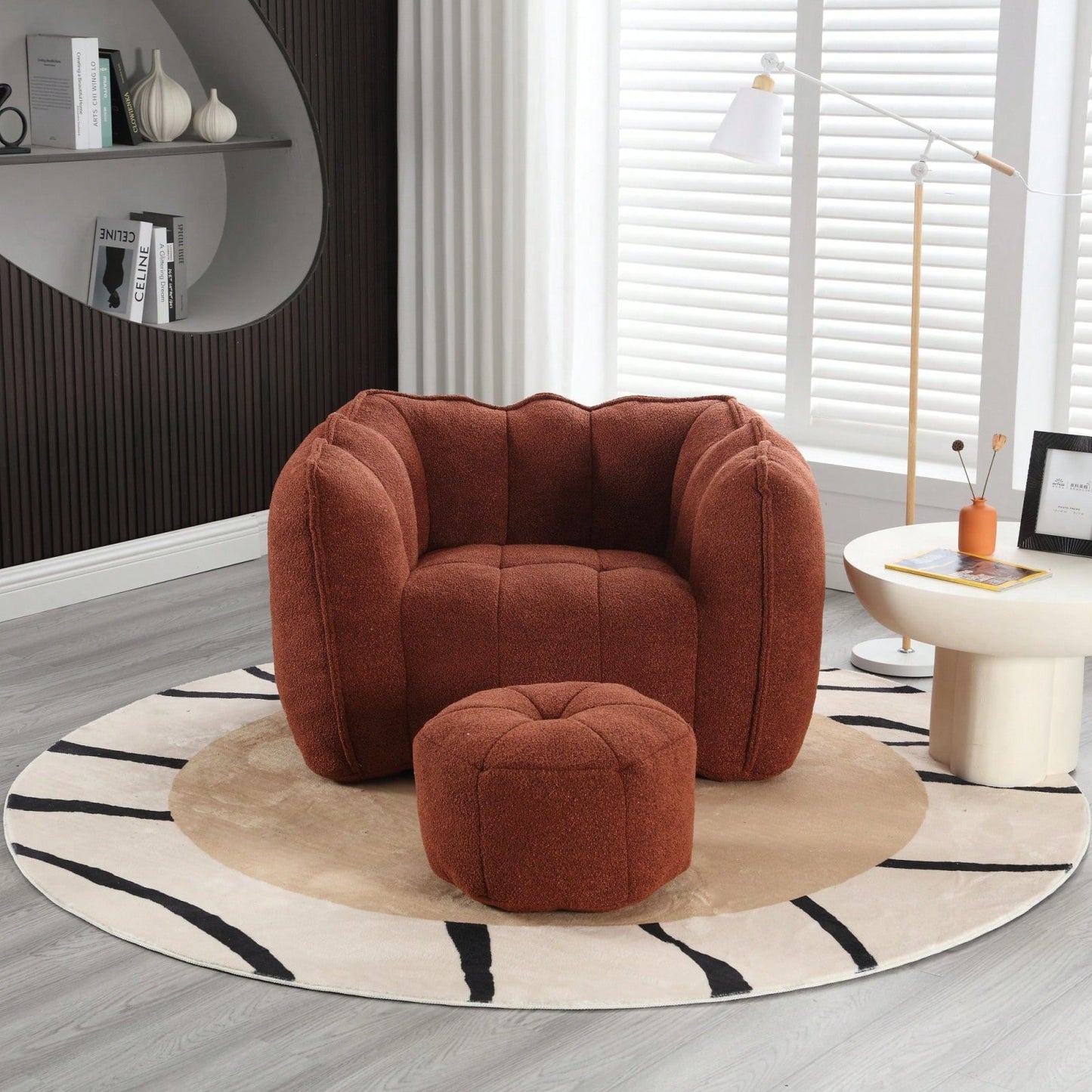 High-Quality Soft Foam Bean Bag Chair with Footstool for Gaming and Relaxation in Living Room and Bedroom