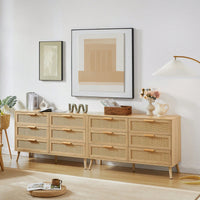 6 Double Dresser With Rattan Drawers, Wood Chest Of Drawers For Kids Room, Living Room, Entry And Hallway