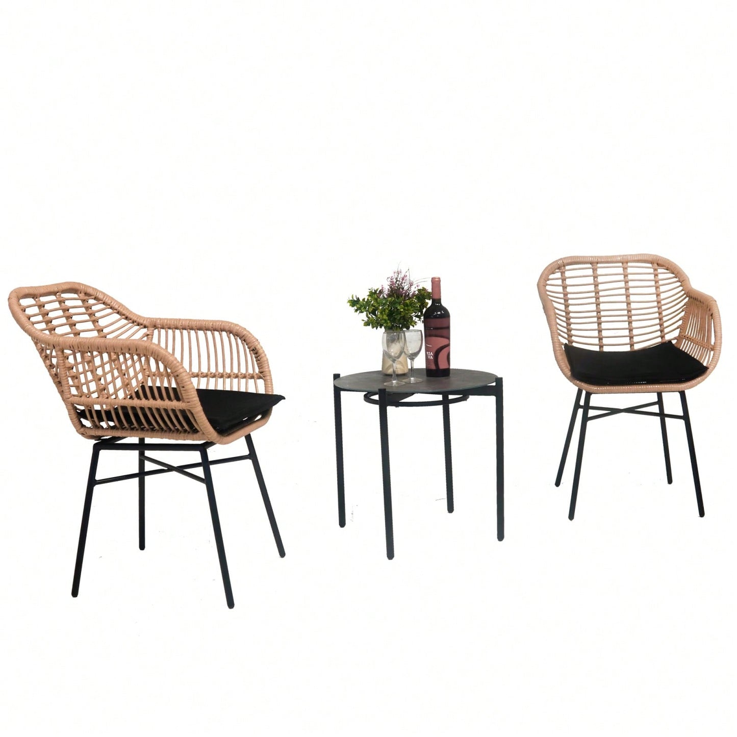 Luxury Outdoor Wicker Bistro Set Weather-Resistant Table and Chairs for Garden Terrace Backyard