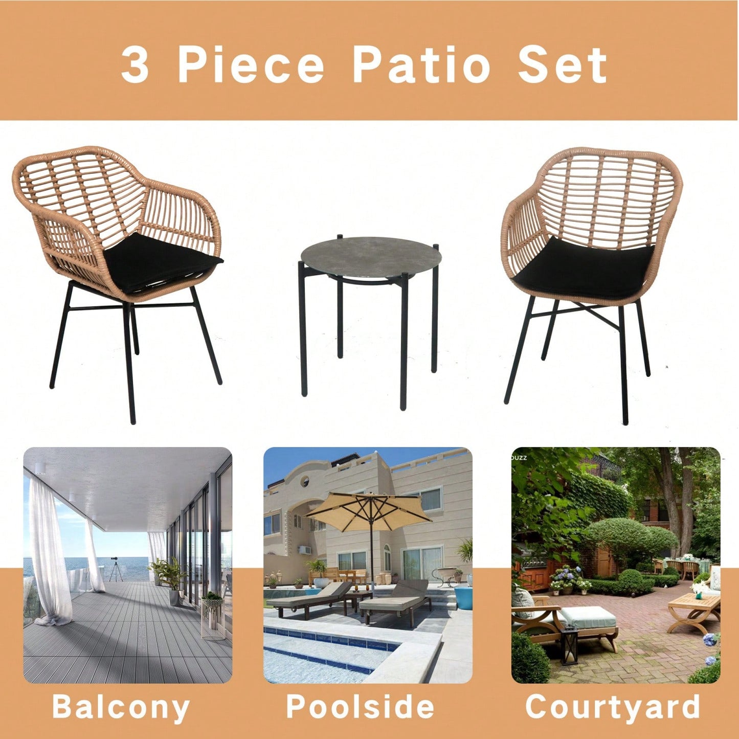 Luxury Outdoor Wicker Bistro Set Weather-Resistant Table and Chairs for Garden Terrace Backyard