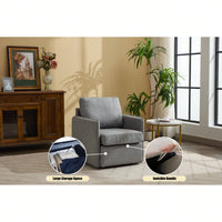 Comfy Single Sofa Chair With Storage, Modern Arm Chair For Living Room, Fabric Swivel Armchair With Metal Base