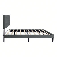 Upholstered Platform Bed Frame With Modern Button Tufted Linen Fabric Headboard, No Box Spring Needed, Wood Slat Support, Easy Assembly