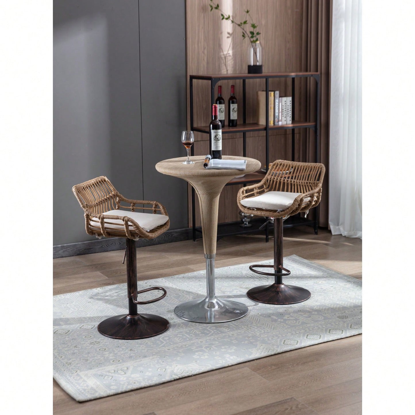 2-Pack Adjustable Counter Height Swivel Bar Stools With Footrest For Kitchen, Dining Room