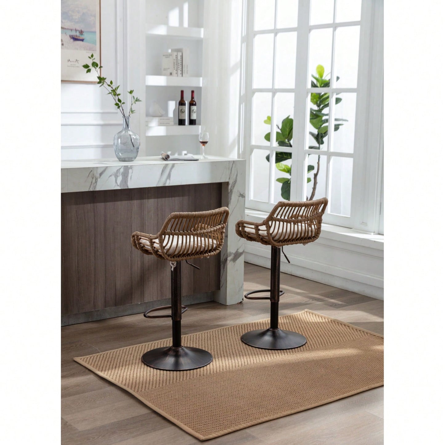 2-Pack Adjustable Counter Height Swivel Bar Stools With Footrest For Kitchen, Dining Room