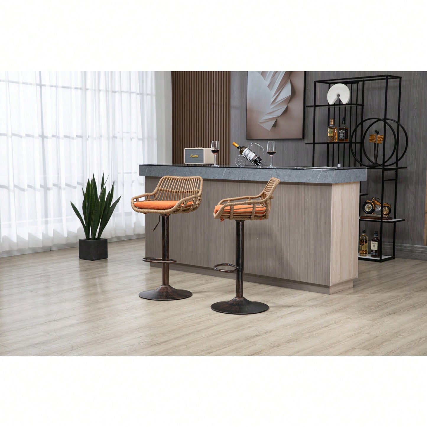 2-Pack Adjustable Counter Height Swivel Bar Stools With Footrest For Kitchen, Dining Room