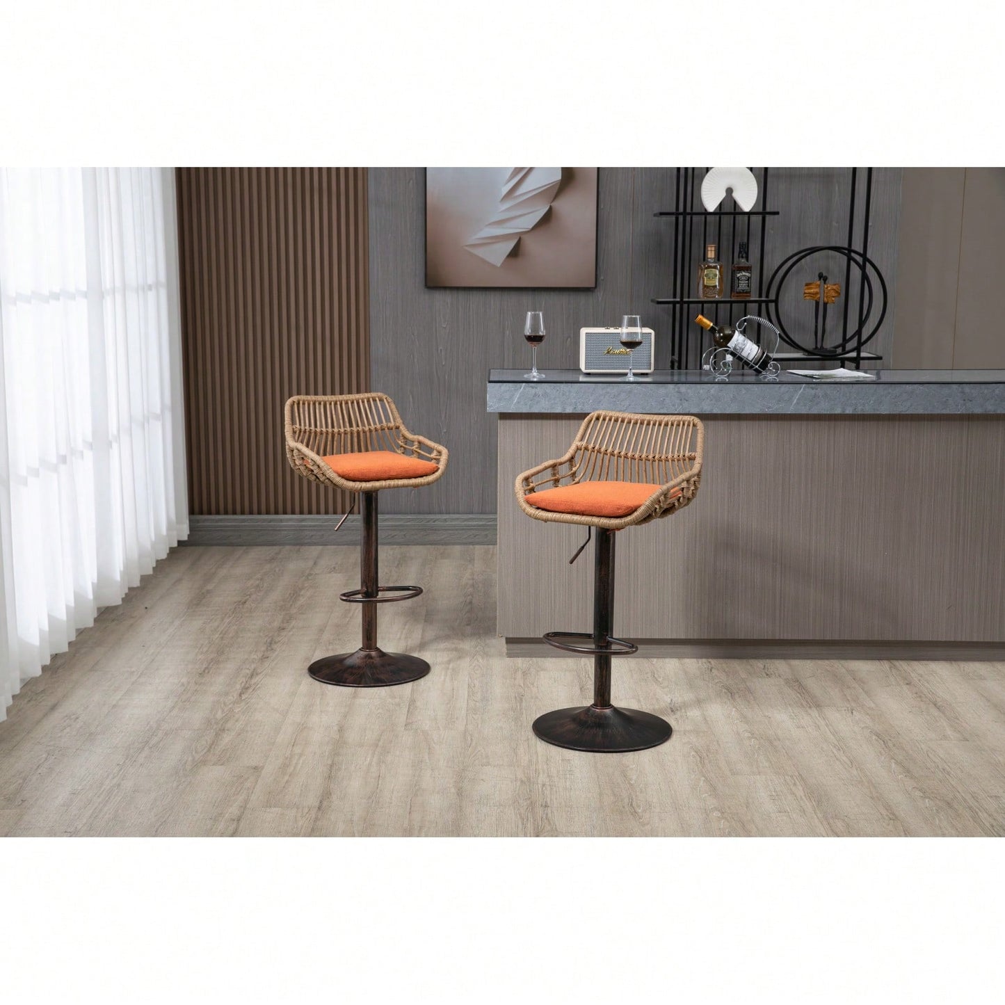 2-Pack Adjustable Counter Height Swivel Bar Stools With Footrest For Kitchen, Dining Room