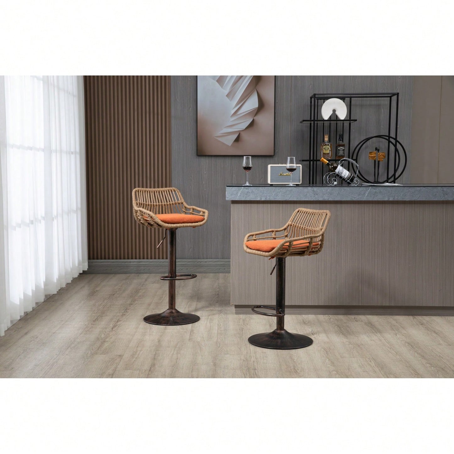 2-Pack Adjustable Counter Height Swivel Bar Stools With Footrest For Kitchen, Dining Room