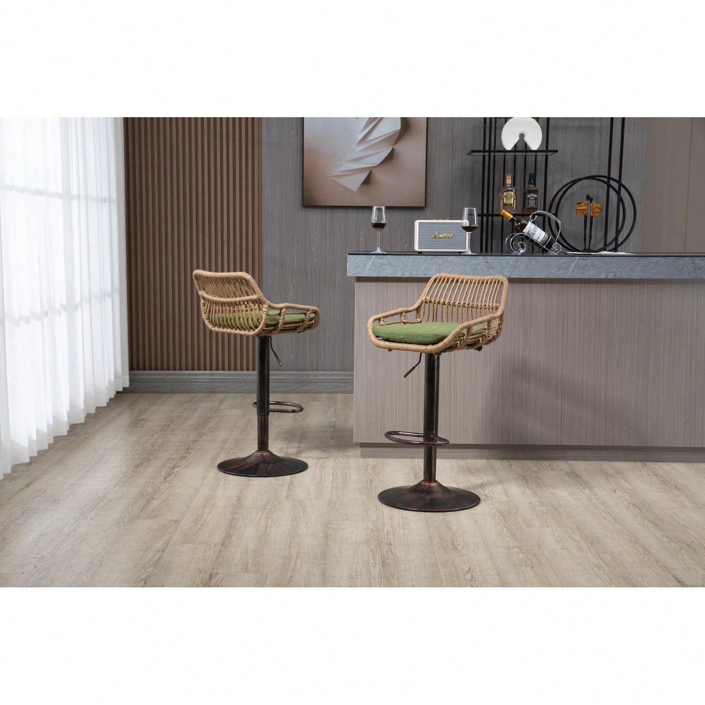 2-Pack Adjustable Counter Height Swivel Bar Stools With Footrest For Kitchen, Dining Room