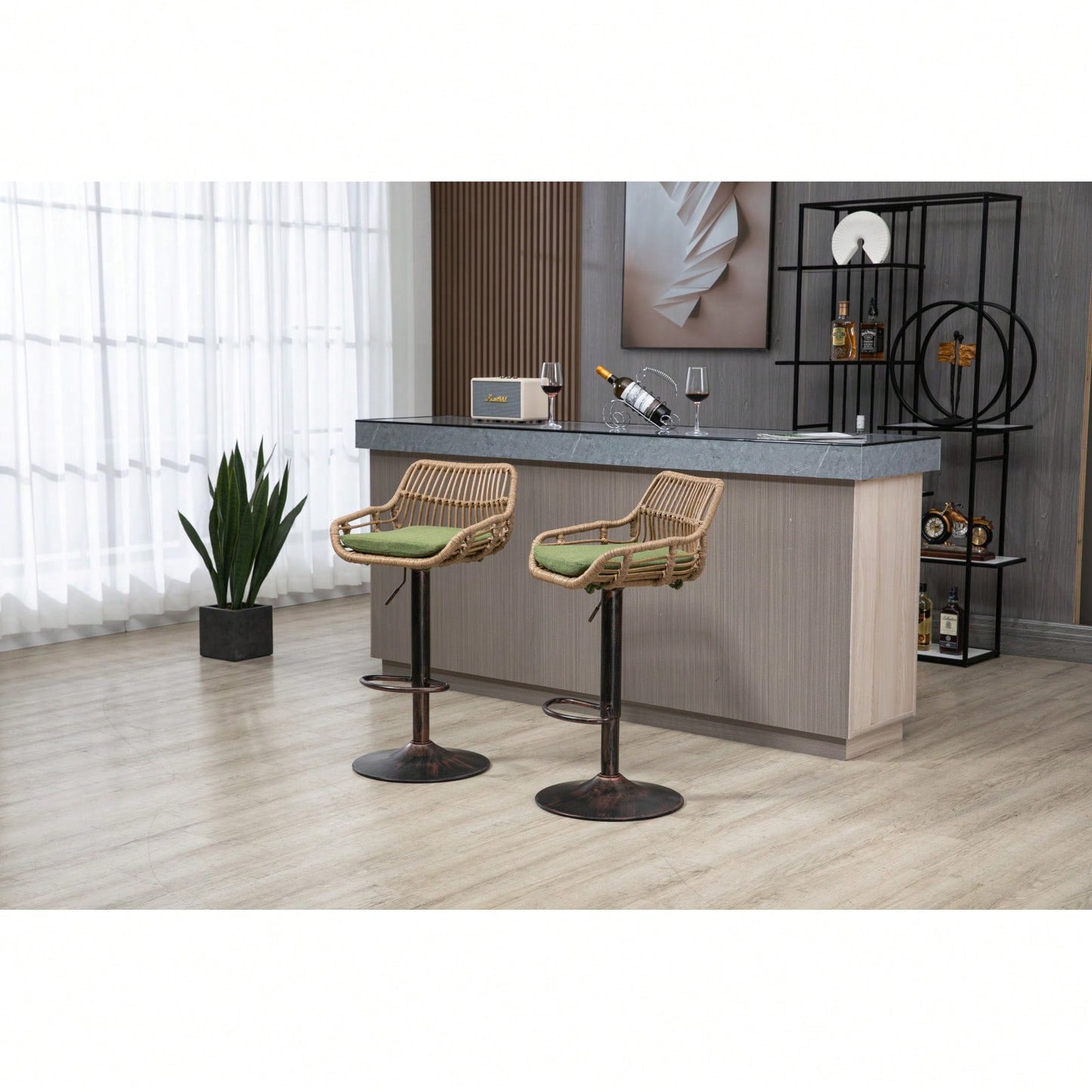 2-Pack Adjustable Counter Height Swivel Bar Stools With Footrest For Kitchen, Dining Room