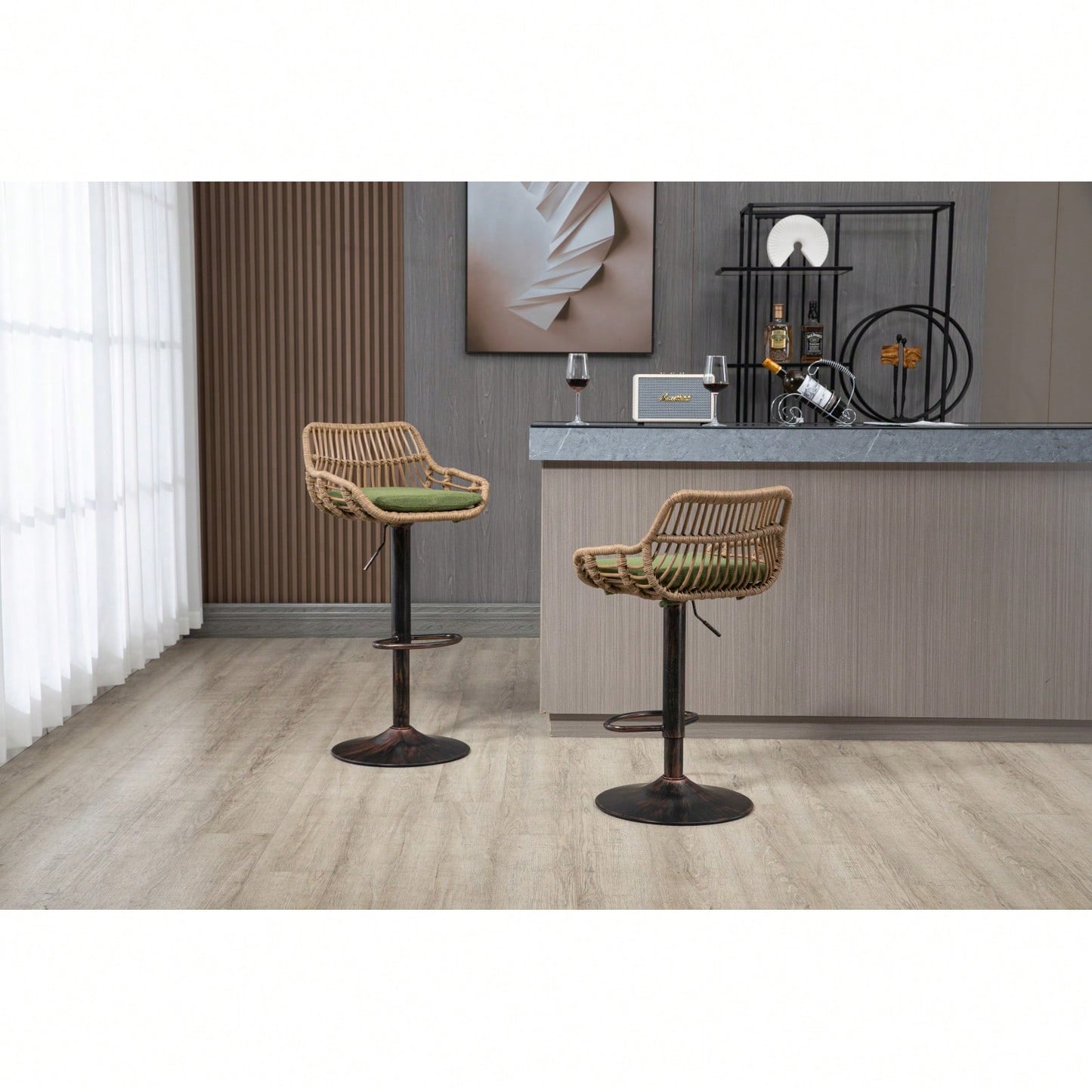 2-Pack Adjustable Counter Height Swivel Bar Stools With Footrest For Kitchen, Dining Room