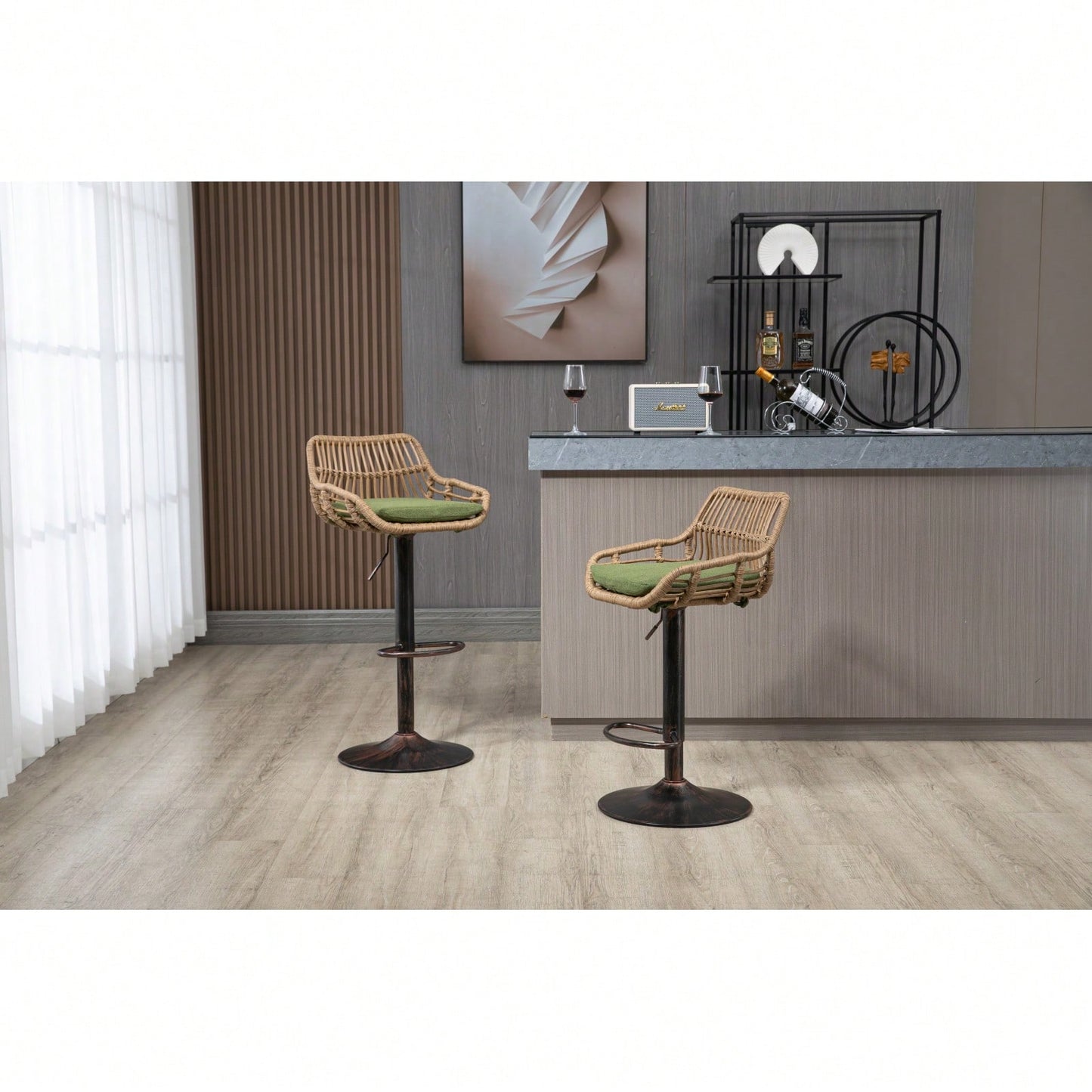 2-Pack Adjustable Counter Height Swivel Bar Stools With Footrest For Kitchen, Dining Room