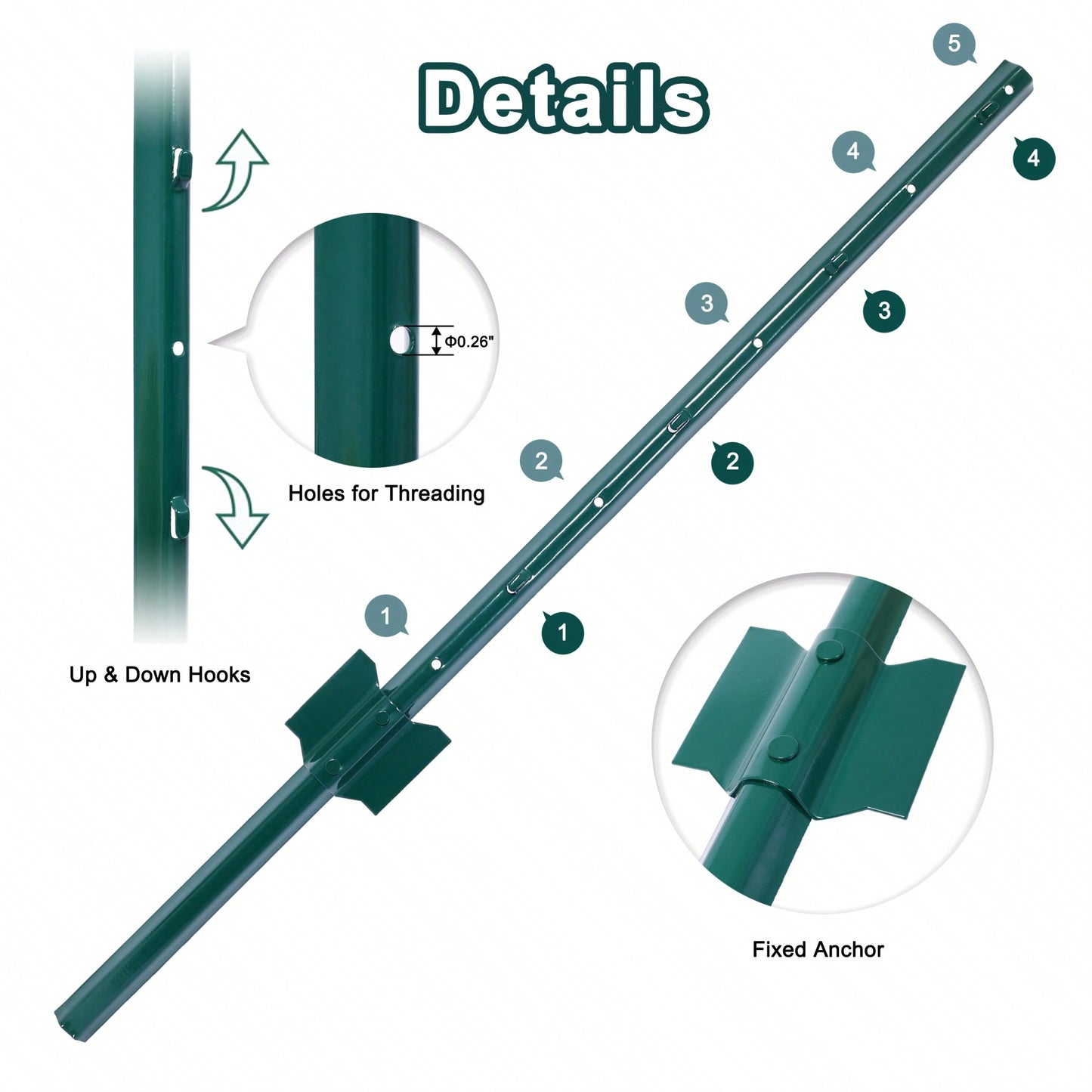 Heavy Duty Metal Fence Posts With U-Channel, 3ft 10pcs/Set