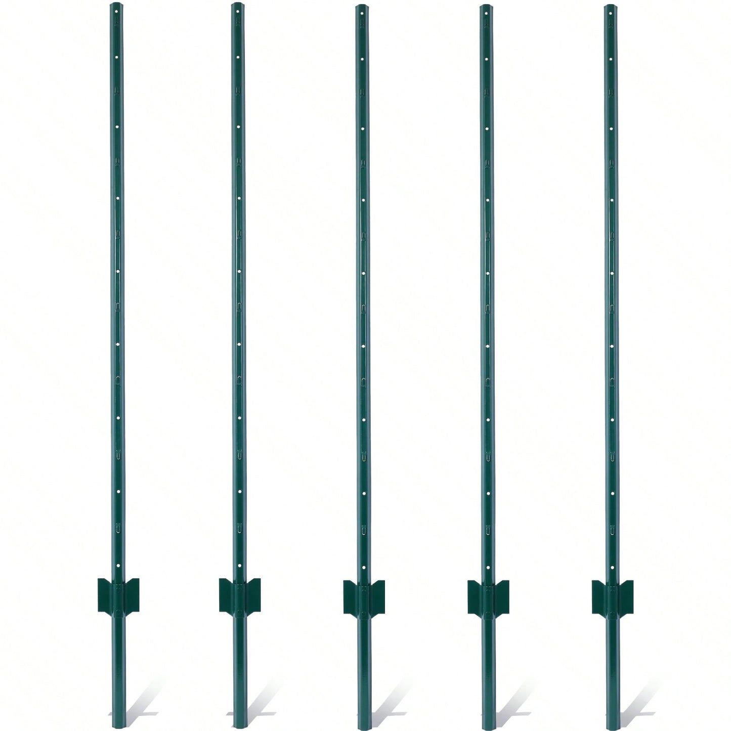 Heavy Duty 5ft Steel U-Channel Fence Posts 5-Pack with Anchor Plates for Garden Wire Fencing Durable Powder Coated Finish Easy Install