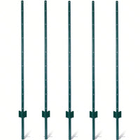 Heavy Duty 5ft Steel U-Channel Fence Posts 5-Pack with Anchor Plates for Garden Wire Fencing Durable Powder Coated Finish Easy Install