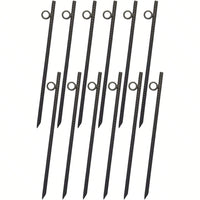 Heavy Duty 18 Inch Steel Tent Stakes 12 Pack with Loops for Canopies Tarps and Camping Shelters Easy Install Angled Tip