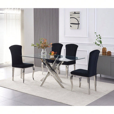 Velvet Upholstered Dining Chairs Set of 2 with Stainless Steel Legs Comfortable Backrest for Kitchen and Living Room