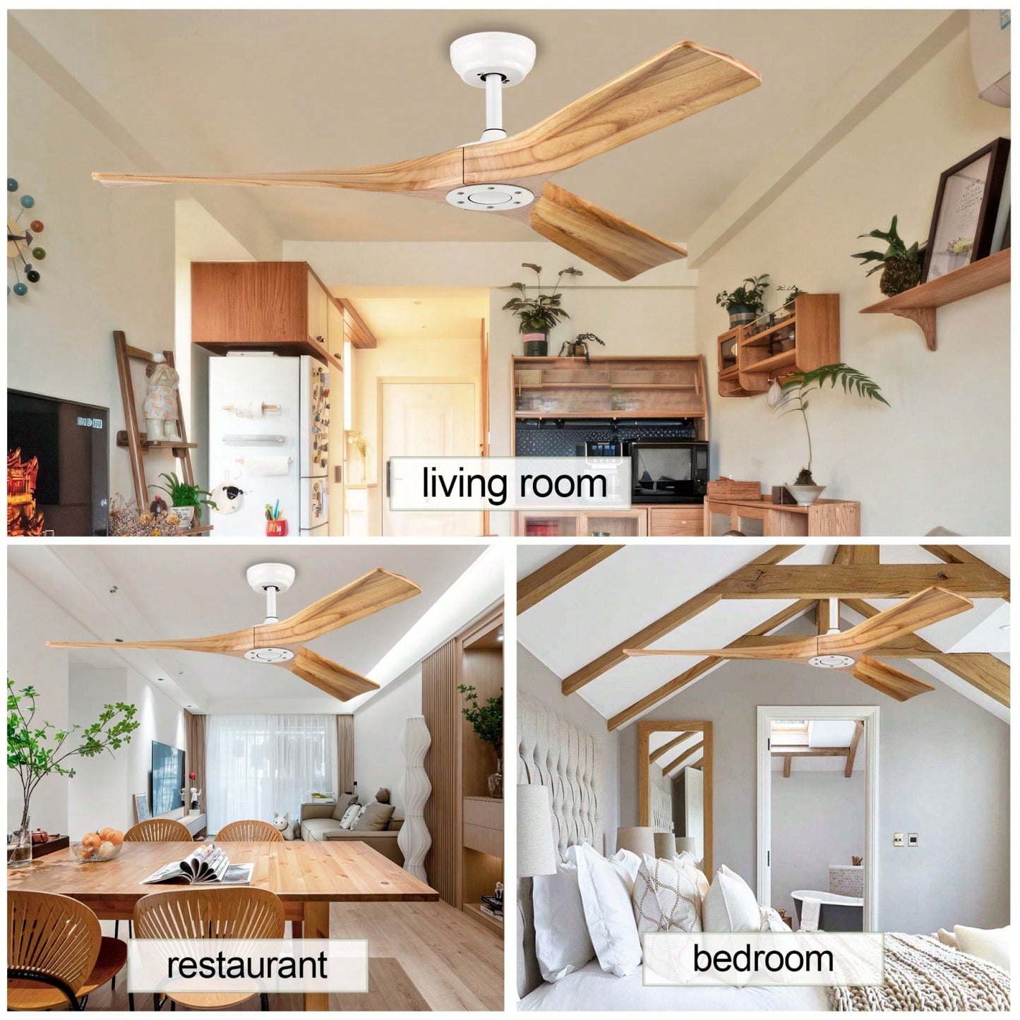 52" Ceiling Fan With Remote Control No Lights, Modern Reversible Motor Indoor 3 Blades Ceiling Fans For Patio Bedroom Living Room