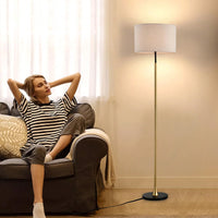 Floor Lamp For Living Room With Beige Lampshade, Standing Lamp Tall Industrial Floor Lamp Reading For Bedroom, Office (No Included Bulb)