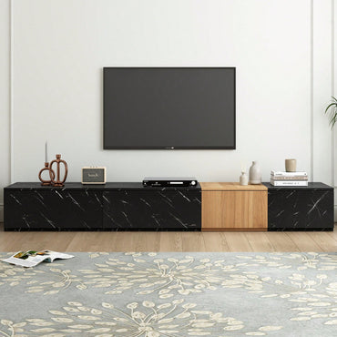 Modern 3-in-1 TV Stand with Faux Marble and Walnut Finish for TVs Up to 88 Inches Stylish Entertainment Center with 4 Storage Drawers