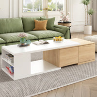 Extendable Dual-Tone Coffee Table with Hidden Storage Drawers for Living Room